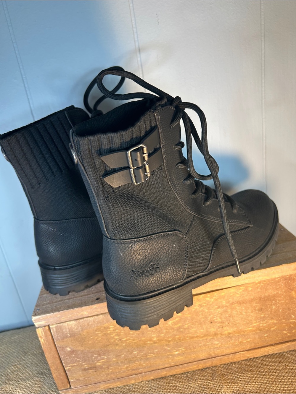 Blowfish Black Lace-Up Buckle Combat Boots - Picture 9 of 10